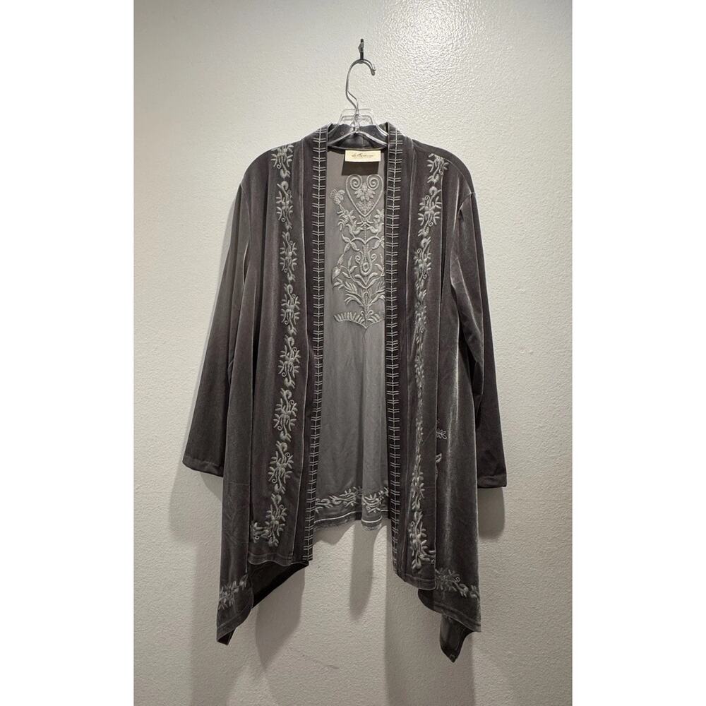 LaBellum Hillary Scott Gray Embroidered‎ Velvet Kimono Boho Festival Glam Chic
